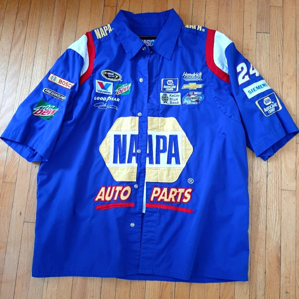 Nascar NAPA Auto Parts Blue Yellow Red Patchwork Button Down Shirt